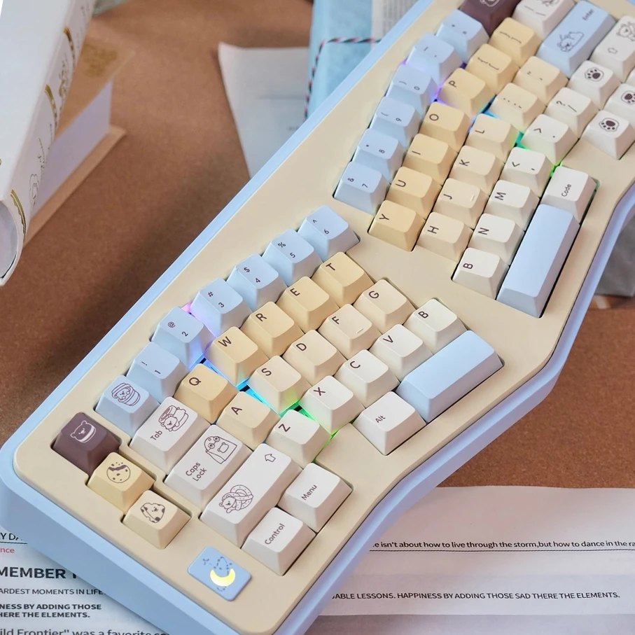 Bear Cookie Keycaps Simple Cute Keycaps Cherry Pbt Mechanical Keyboard Alice Iso Layout 7U Space Bar Keycaps 140Keys