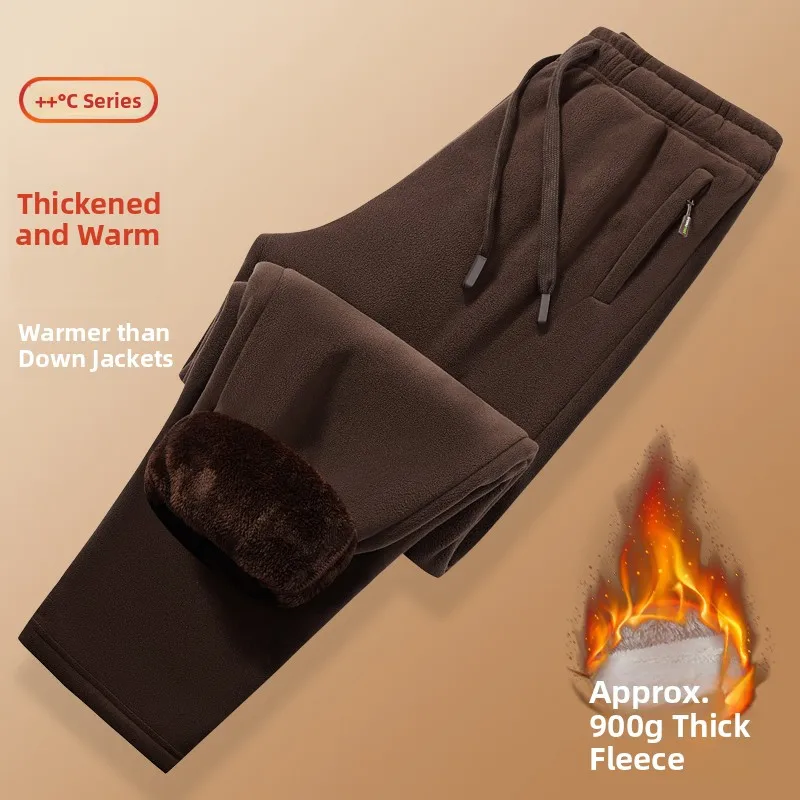 

Thiened Fce Men Women Winter Warm Casual Pants Elastic Waist Straight Leg Polyester Fiber Large Size Cold Proof Trousers