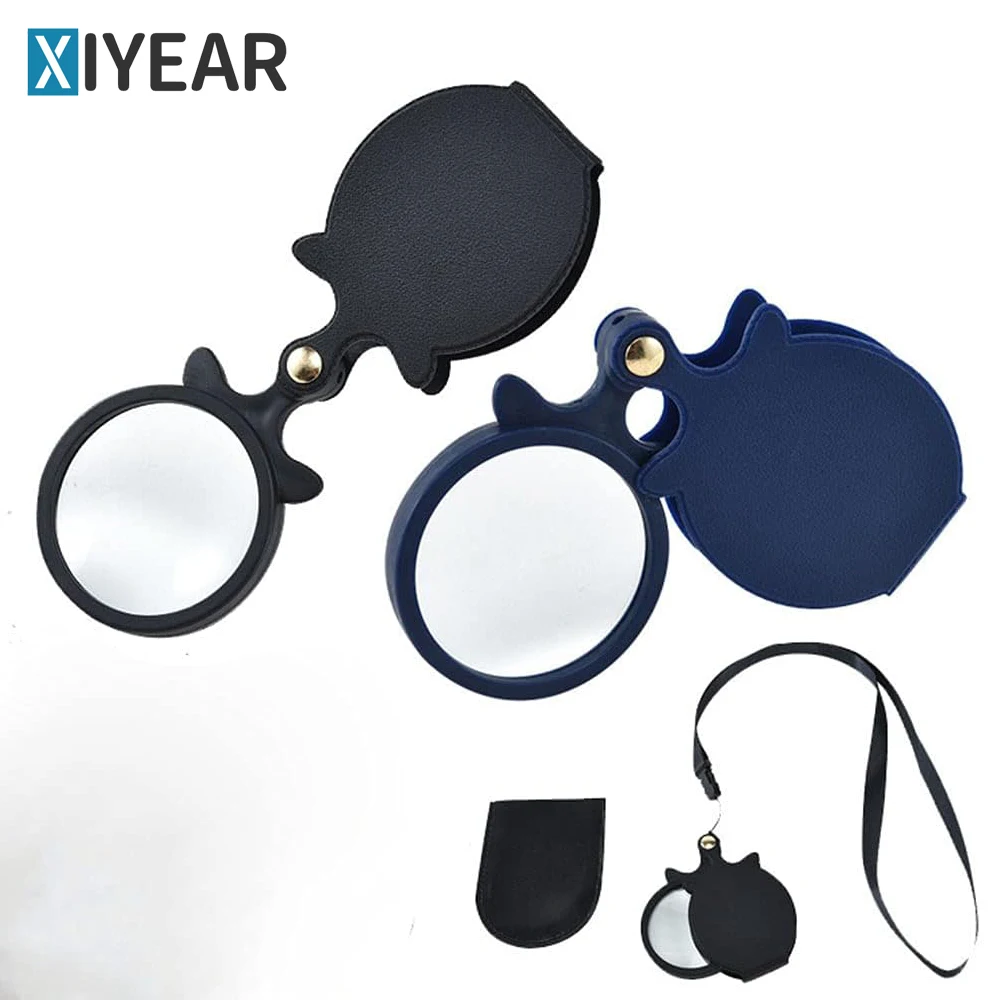 Mini Folding Pocket Magnifier Caixa Protetora Giratória Preta Lendo Jornais Livros Hobbies 10x