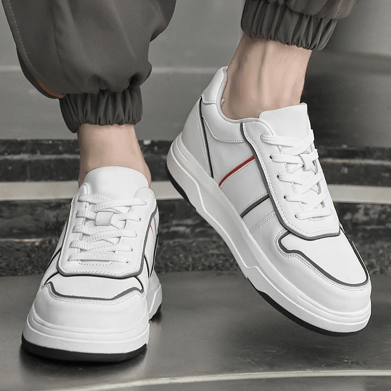 Witte Sneakers Heren Hoogte Toename Inlegzolen 6cm Verstelbare Liften Casual Schoenen Mode Plus Maat 38-45