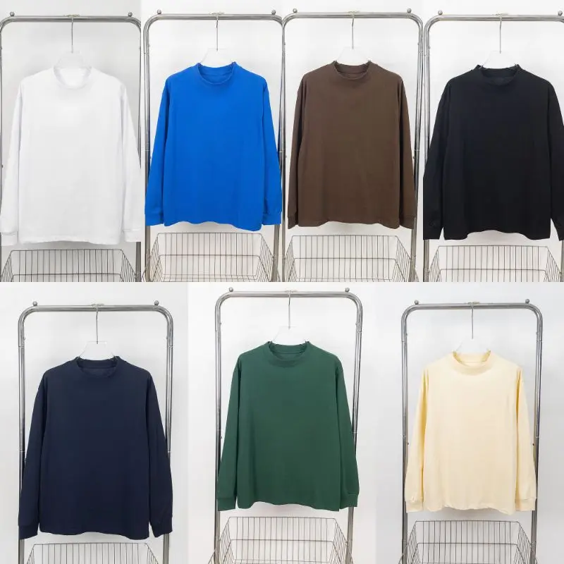 Oversize Blank Long Sleeve Tshirts Men Women Round Neck Streetwear Breathable Cotton Daily Base Shirt Multicolored Top Tees