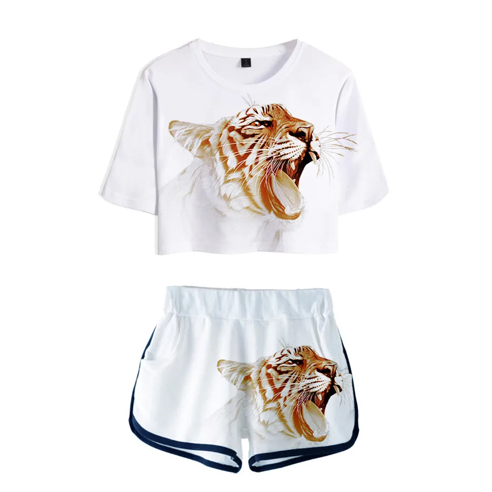 New 2 Piece Set Women Tiger Skin 3d T Shirt Sets Streetwear Tops girls Sexy Shorts Sportswear Summer Short Pants Suit