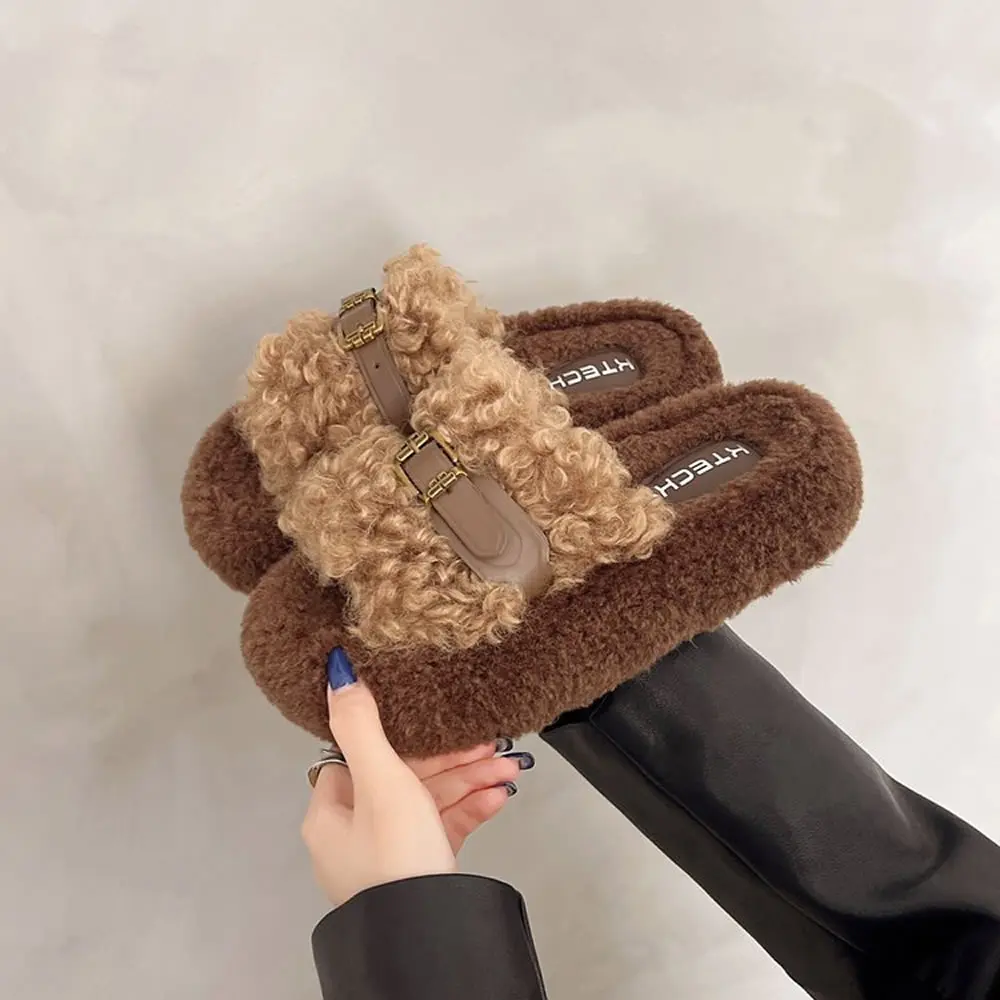 العصرية المرأة فروي النعال ملابس خارجية سميكة القاع زيادة فرو الضأن نعال من القطن الخريف الشتاء المطاط ترقية Versi #3