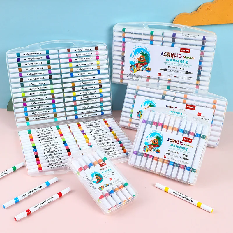 

Ручки для акриловых красок с двойным наконечником, 12–60 цветов, маркер для акриловых красок, набор цветных кистей, DIY акриловый пигмент, длинный маркер, подарки для детей