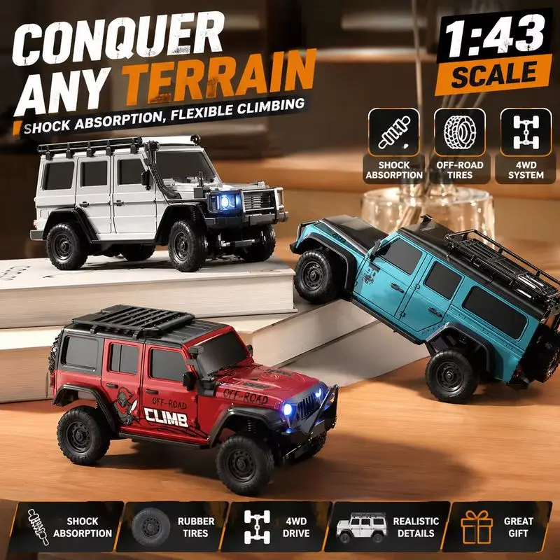 In Stock HuangBo 1:43 4WD RC Rock Crawler Car for Kids, Full Proportional Off-Road, Dual Shells, Shock Absorber Model