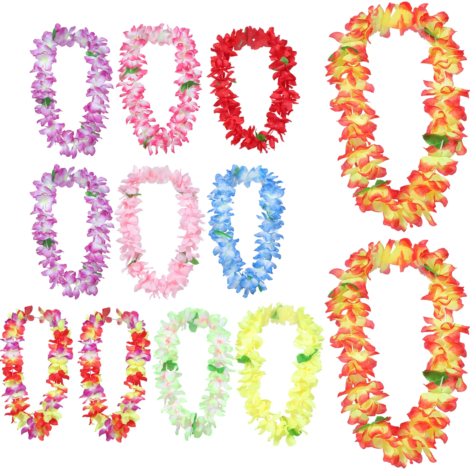 

12Pcs Smooth Fabric Plastic Hawaiian Flower Necklace Great Decoration For Childrens Parties And Celebrations