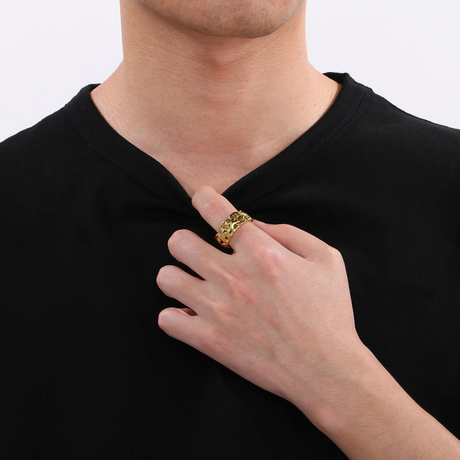 Kalen Exquisite and Chic Chain Ring Men's Hip Hop Punk Stainless Steel Ring Accessories Band Singer Ring Party Birthday Gift