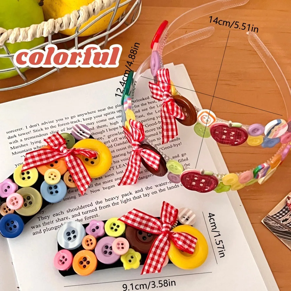 Повязка на голову с цветными пуговицами дофамина для мытья лица Y2k, детская повязка для волос, головные уборы, корейский стиль, заколка для волос с бантом, реквизит для фотосъемки