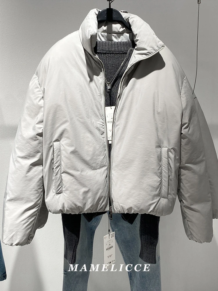 

MAMELICCE, оригинальный дизайн, хлопковая одежда с воротником-стойкой, короткое повседневное пальто, осенне-зимние куртки на молнии с эластичной резинкой на талии