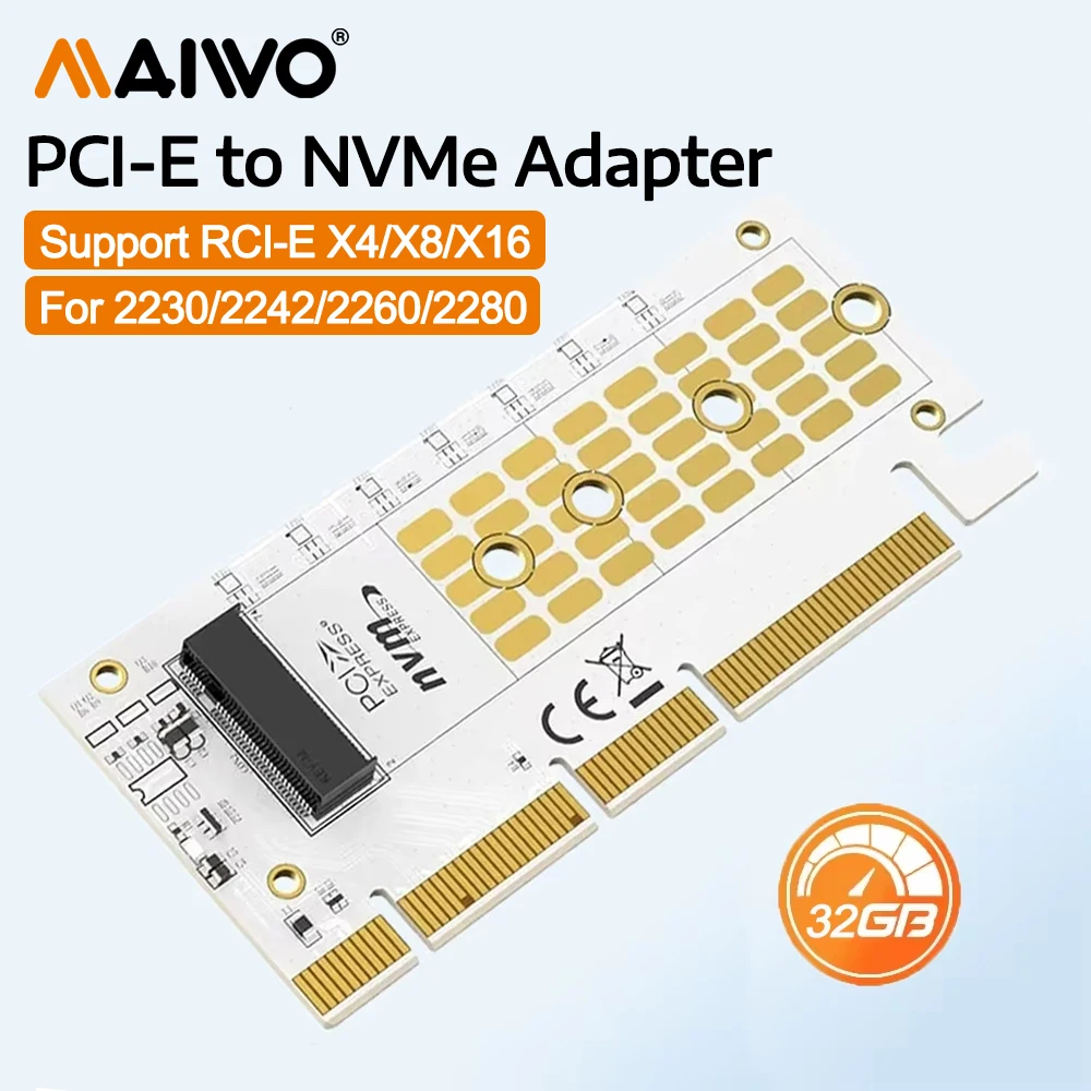 

Адаптер MAIWO M.2 NVME к PCIE X16 2280/60/42/30 NVMe SSD к PCIe 4.0 3.0 GEN4 64 Гбит/с Карта расширения для настольной материнской платы ПК