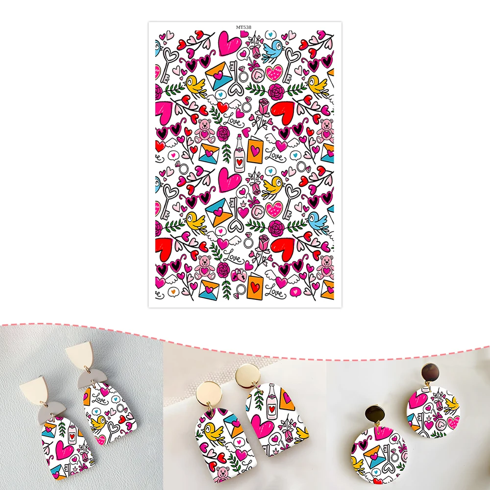 

Valentine Heart Envelope Key Bird Soft Ceramic Earrings Water Transfer Paper Sticker For Jewelry Making