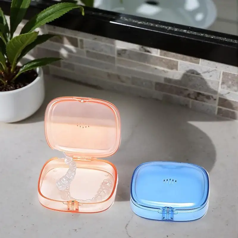 

Portable Blue/Orange Denture Tray Box Dental Retainer Box Case Plastic Teeth Container Denture Box False Teeth Protective Case