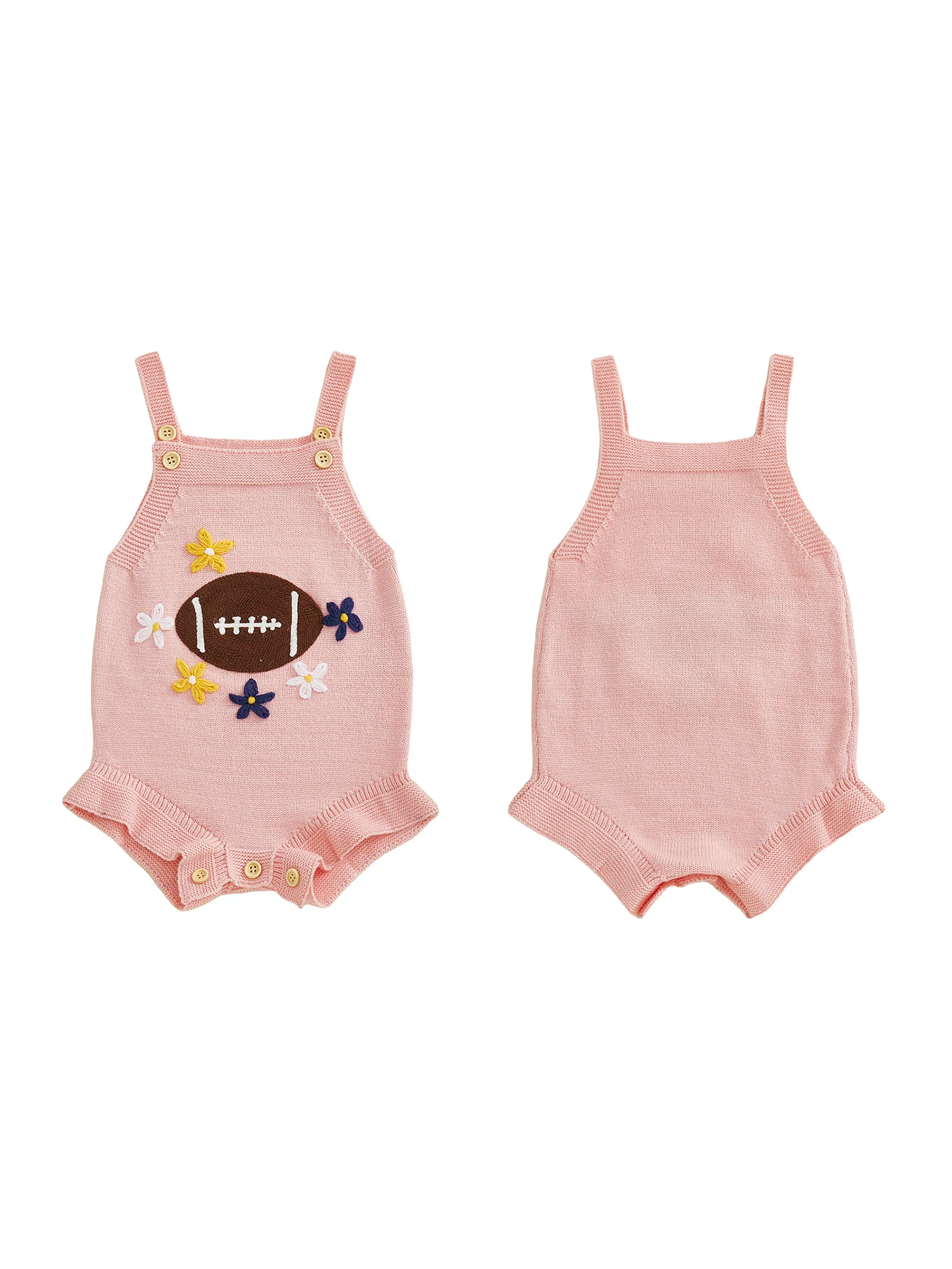 رومبير محبوك بدون أكمام بطبعة زهور للرضع مع خط عنق مربع ومناسب فضفاض للفتيات حديثي الولادة - بذلة على طراز الرجبي