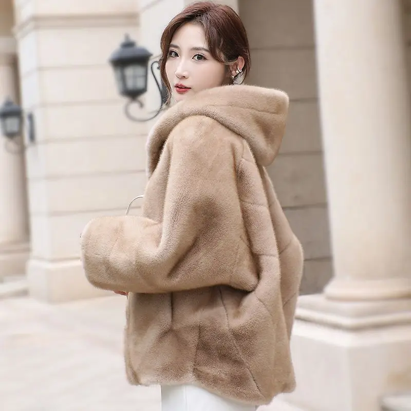 Imitation Mink-like Wool Leather Fur Coat, Short Outwear, Thicken, Warm, Casual Top, Simple, Monochromatic, New