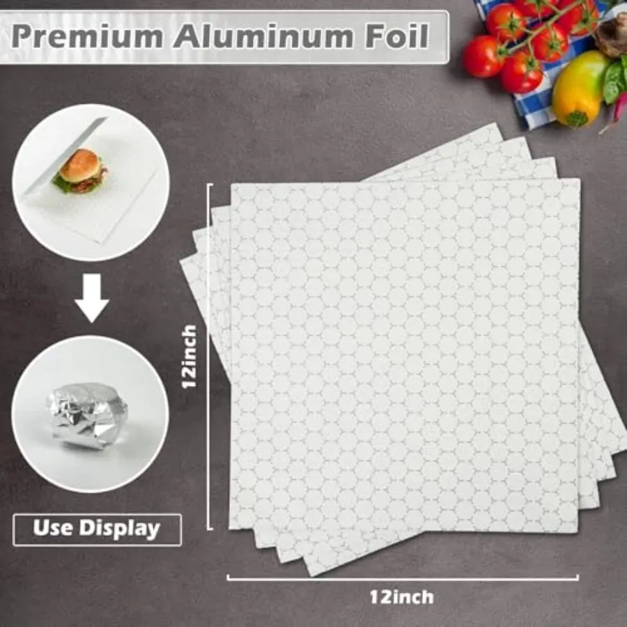 

30x30cm Premium Insulated Foil Sandwich Wrap Sheets PreCut Foil Paper for Hot Dogs Burgers Burritos Food Wrapping Grease 100pcs