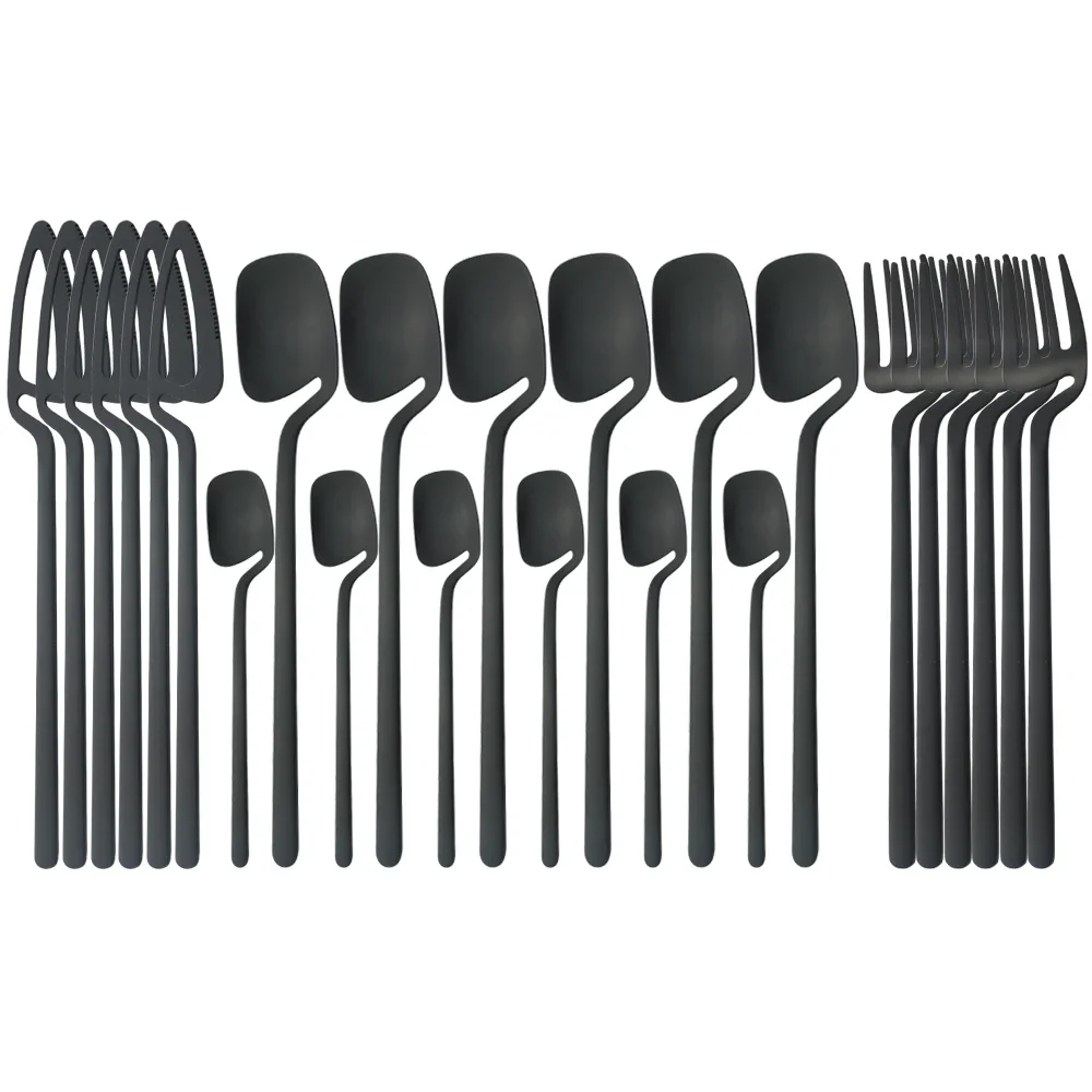 24pcs Black Dinnerware Tableware Set Matte Stainless Steel Cutlery Kitchen Knife Fork Spoon Restaurant Wedding Flatware Set