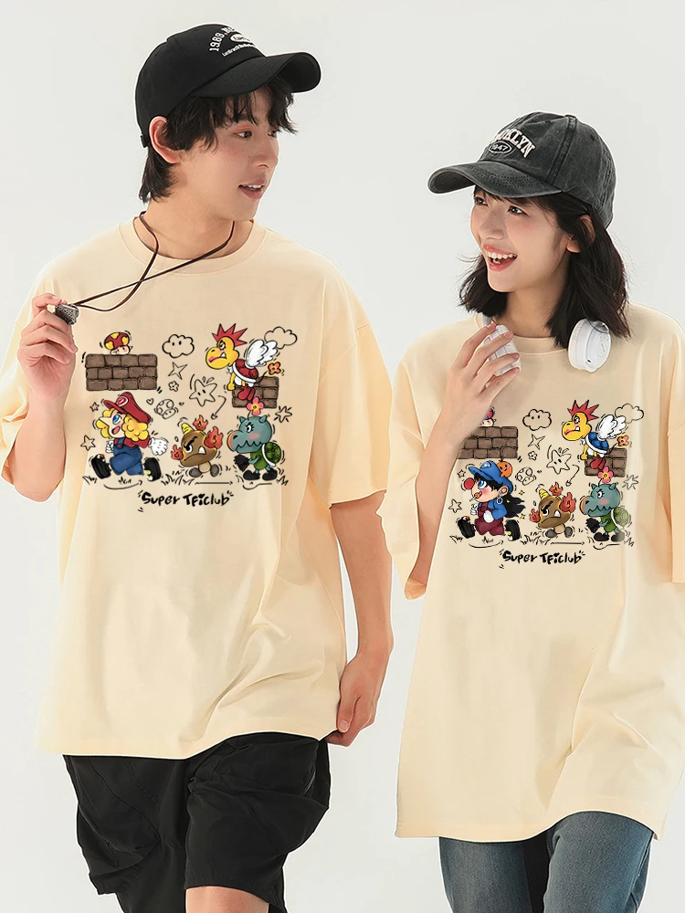 Sprint Turtle Pattern Korean Couple Clothing Summer Loose Casual T-shirt 2024 New Cotton T-shirt