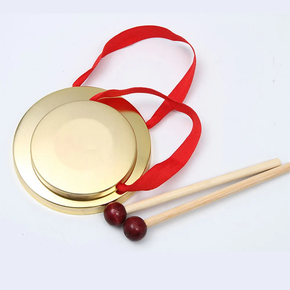 9/12/15cm Hand Gong Cymbals with Wooden Stick Chapel Opera Percussion Musical Instrument Traditional Chinese Folk Musical