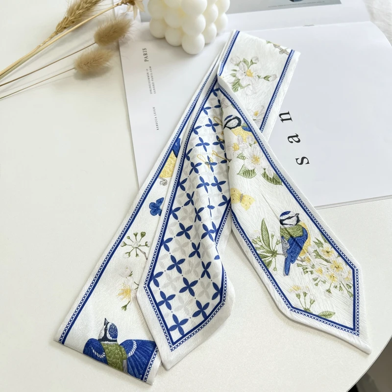 

Повязка для волос с цветочным принтом, шелковая атласная сумка, шарф для женщин, узкие длинные запястья, ленты, шейные шарфы, модные шарфы для волос для женщин