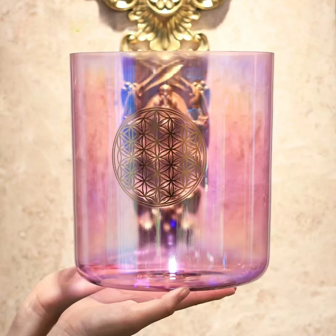 Crystal Soul Clear Alchemy Crystal Bowl with Classic Purple Customized Pattern Source Factory