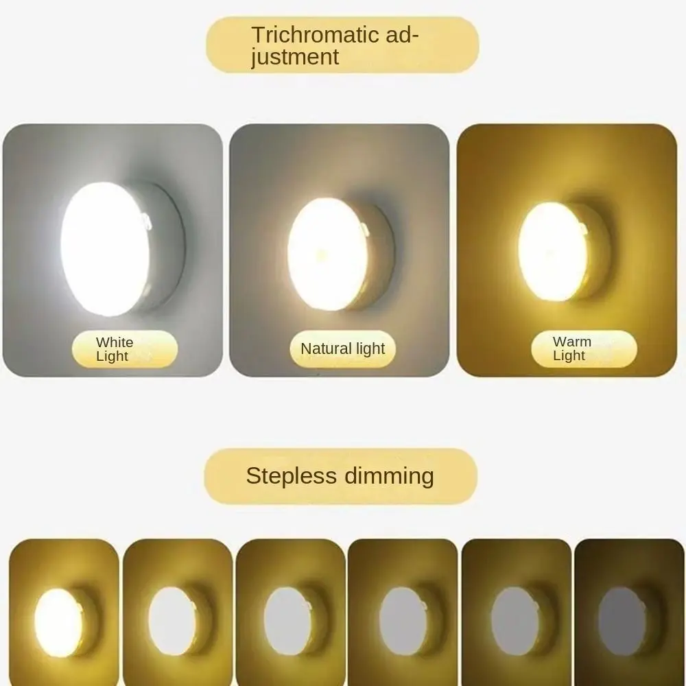2 pezzi di luce notturna a LED senza punzonatura adesiva magnetica 3 temperature di colore luce per armadio protezione per gli occhi rotonda