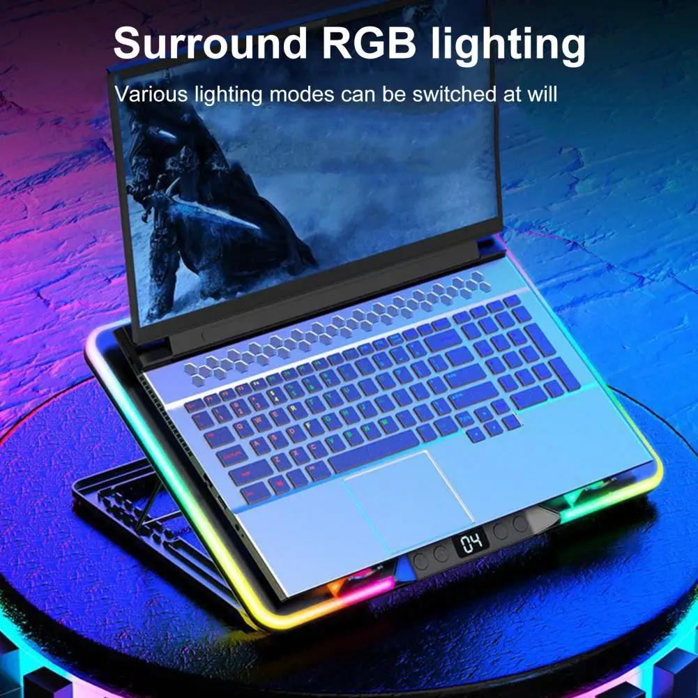 Laptop Pad Laptop Radiator Cooler Stand with Digital Display Height Adjustable Portable Notebook Pad Low Noise Gaming Laptop