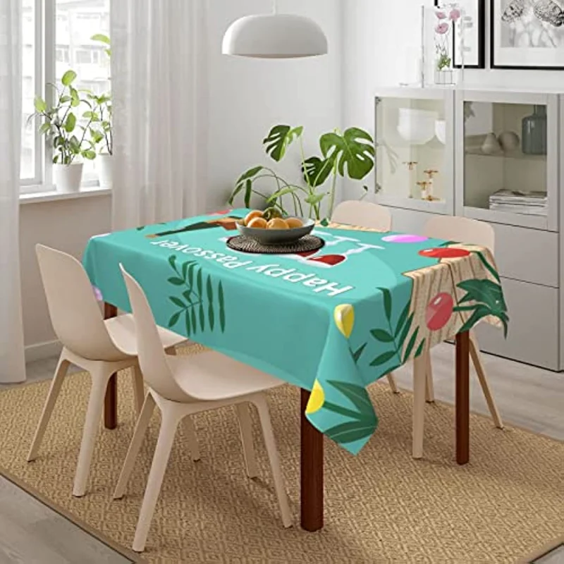 Happy Traditional Jewish Passover Rectangle Tablecloth for Picnic Party Outdoor Dinner Restaurant Table Decoration Accessories