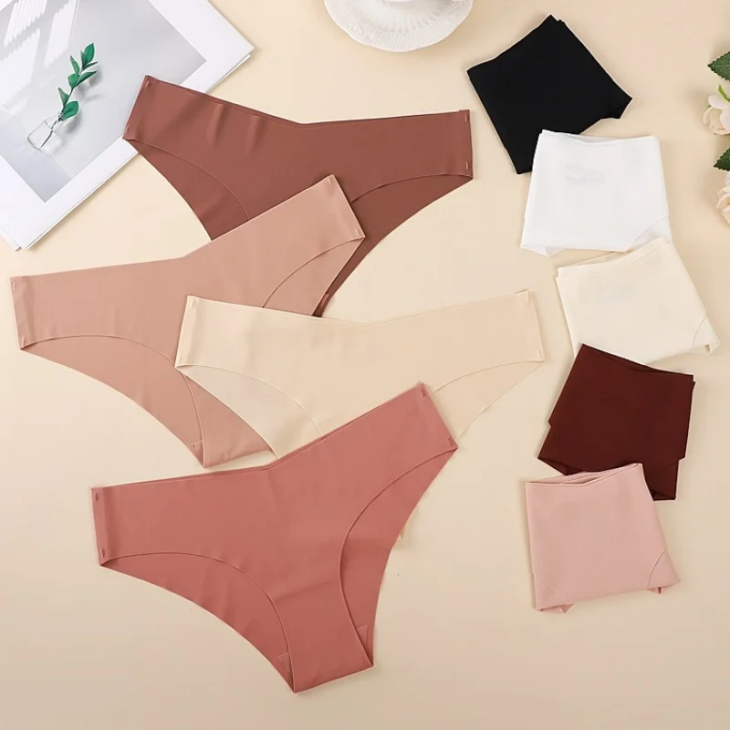 All Season Women Minimalist Sexy V Low Waist Seamless Bikini Briefs Smooth Ice Silk Invisible No Show Daily Intimate Wear view 4