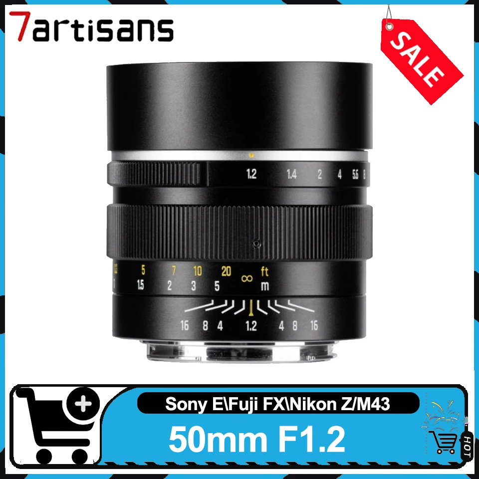 

7artisans 50 мм F1.2 APS-C объектив для камеры с ручной фокусировкой и фиксированным фокусом, большая диафрагма, портретный объектив для Sony A6400 Fuji X-T5 Nikon Z5