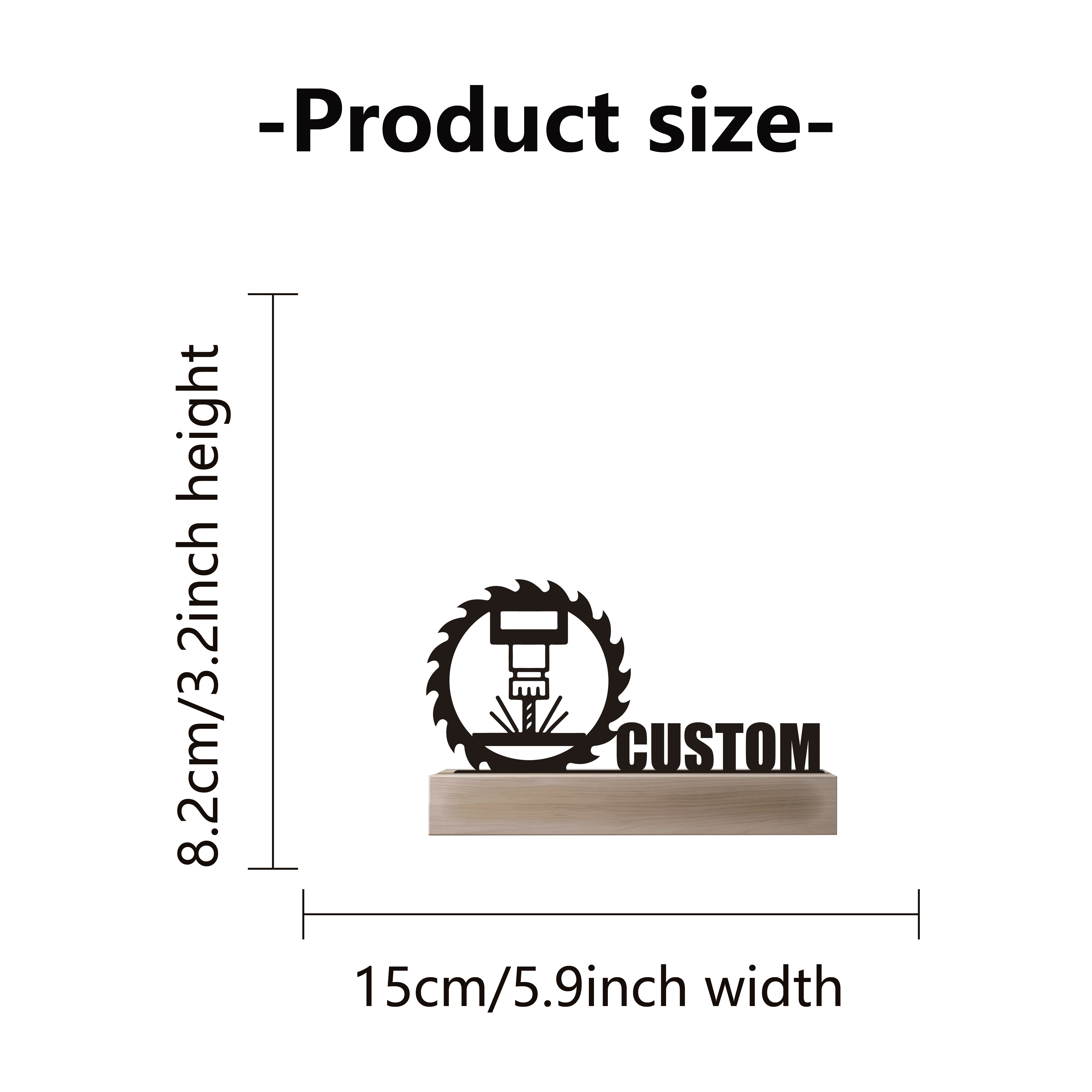 1pc Simple Electric drill and gears Custom Name Metal Statue With Wood Base Iron Ornament Metal Sculpture With Wood Base