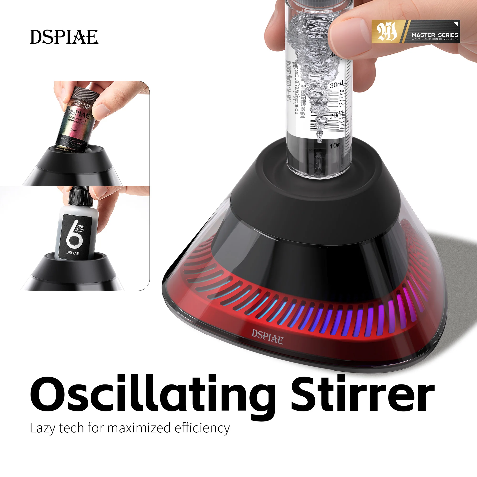 DSPIAE MS-02 Oscillating Stirrer with Personalized Lighting Effects for Model Paint Vibrating Stirrer Assembly Hobby Tool