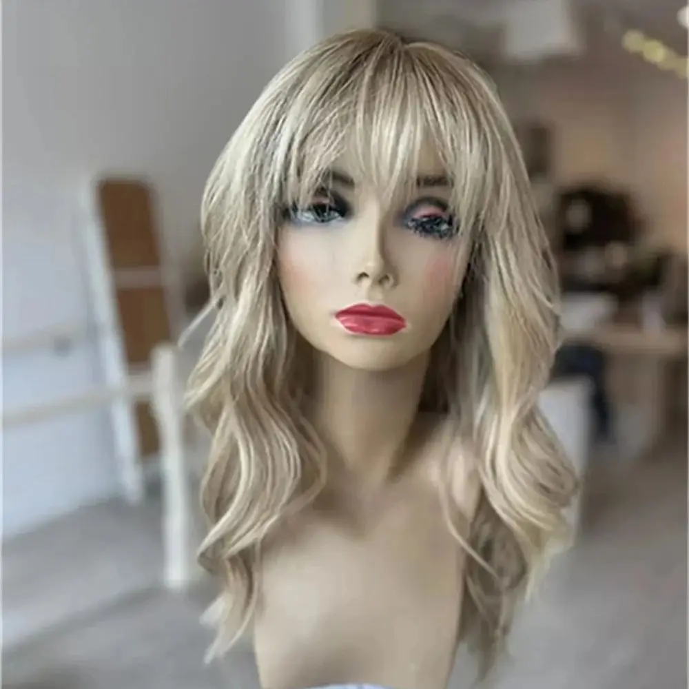 

Синтетический парик высшего качества с челкой Ombre Blonde Light Ash Lace Top Wig для женщин Бесклеевой мягкий Легко носить 100% натуральный
