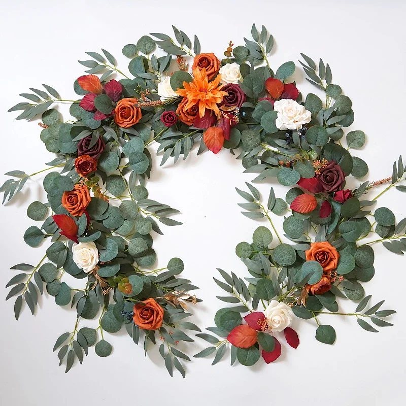 Yannew Artificial Flower Garlands for Table Runner Eucalyptus Sweetheart Table Centerpieces for Backdrop Boho Wedding Decoration