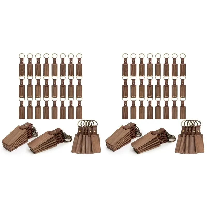 

A96I-80 шт., деревянные заготовки для ключей с кожаными ремнями, пустые кожаные брелки для гравировки, для различных ключей своими руками