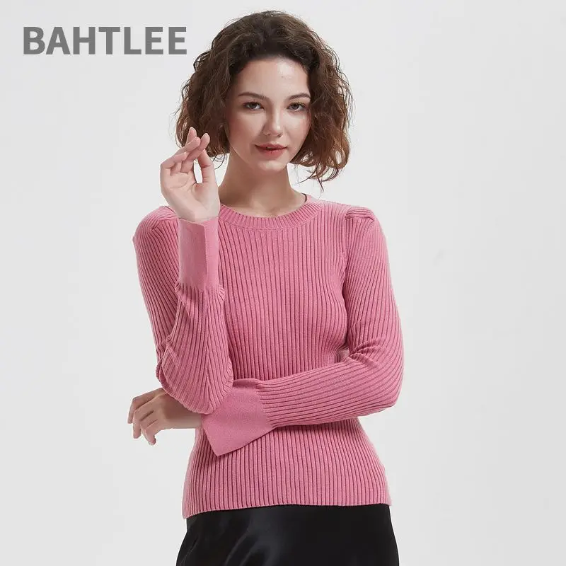 BAHTLEE-Women's Skinny Bottoming Shirt, High Elasticity, Long Sleeves, O-Neck Pullovers, Spring