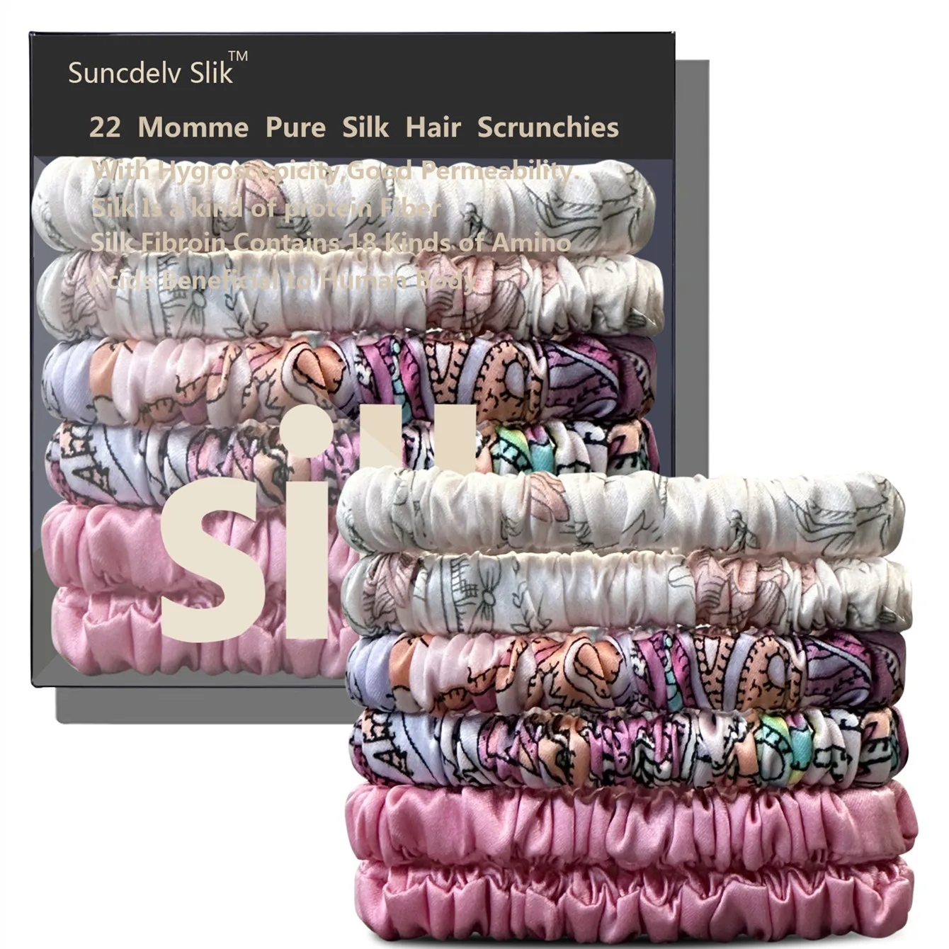 

6PCS Set High-Quality 100% Silk Scrunchies Hair Ties 22Momme Women And Girls Hairbands Hair Accessories