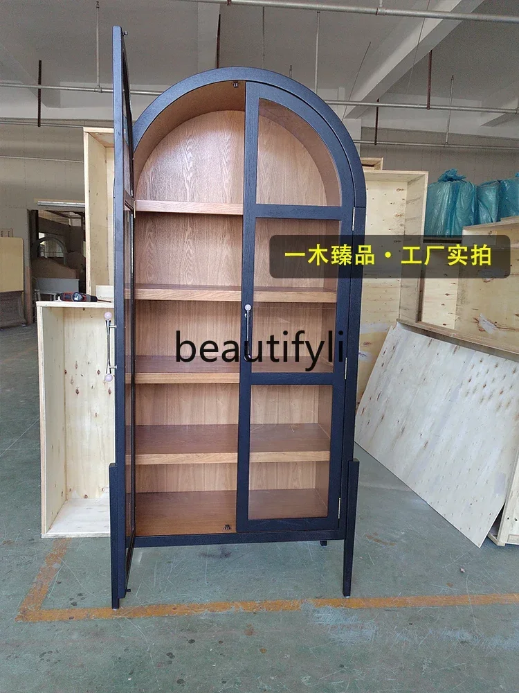 

DD45 American-style Light Luxury Solid Wood Bookcase High-end High-leg Arched Glass Living Room Wine Cabinet