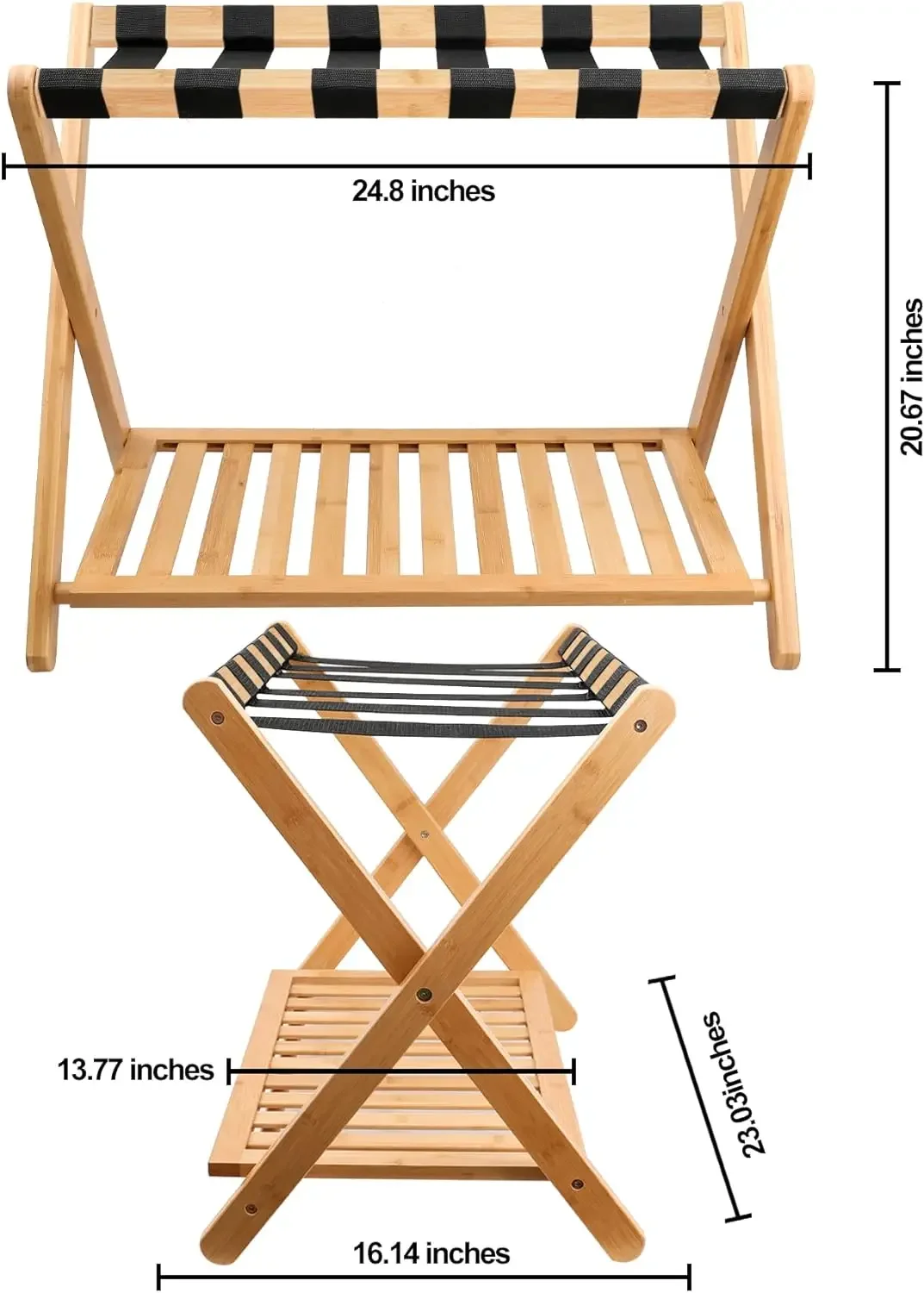 Fully Assembled Luggage Rack, Bamboo Folding Luggage Rack Suitcase Stand with Storage Shelf for Home Guest Room Bedroom Hotel