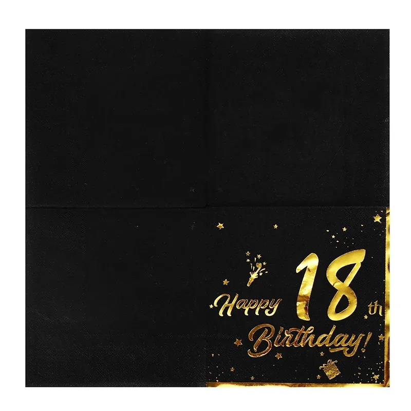 20Pcs Black Number 18th 30th 40th 50th 60th Years Old Paper Napkin Gilding Tableware Tissue for Boy Girl Birthday Party Decor