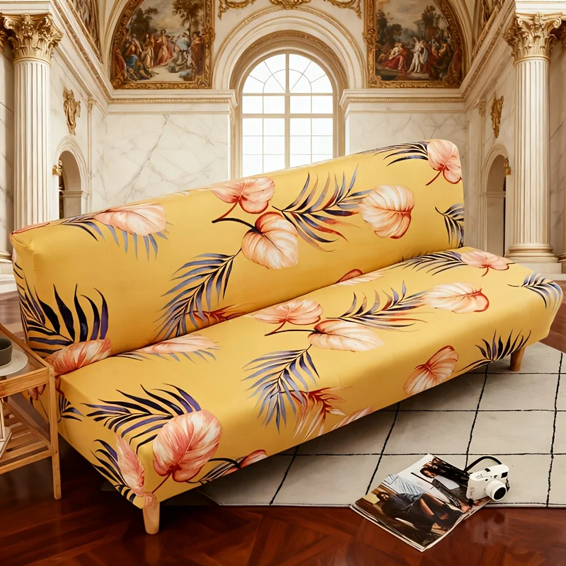Housse de canapé-lit extensible, 1 pièce, jaune moutarde, motif feuille d'anthurium tropical, pour la décoration de la maison