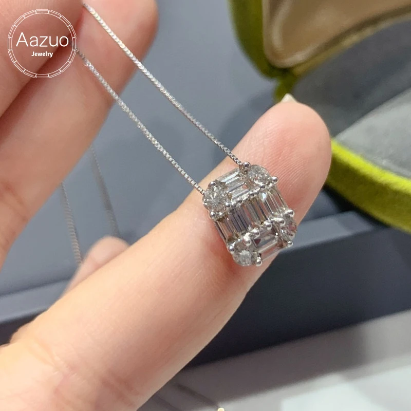 Aazuo Luxury Designs 18K White Gold Real Diamonds 1.0ct Classic Square Necklace Gift For Women Birthday Party Senior Banquet