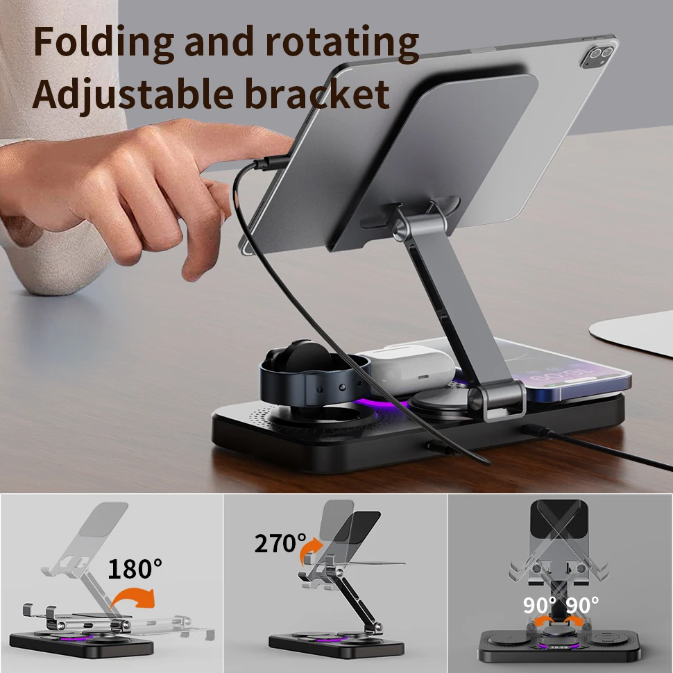 4 In 1 Foldable Wireless Chargeing Station For iPhone 17~12 Series, Wireless Charging Station For iWatch Series, AirPods Series