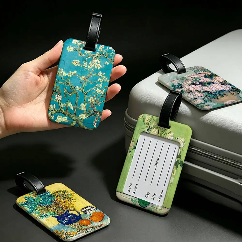 Van Goghs Flower Famous Print PVC Luggage Tag With Information Card Anti lost Name Label For Suitcase Backpack Travel Accessory