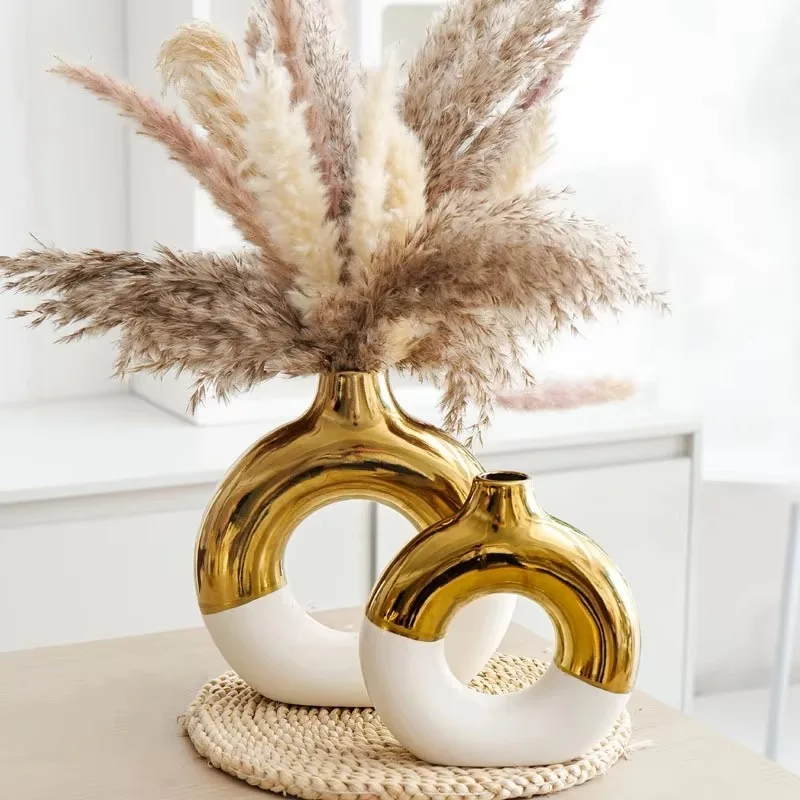 High-end gold nugget ceramic vase luxury Nordic abstract European style