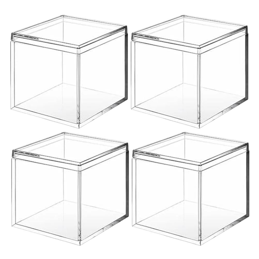 

4 Pcs Transparent Square Storage Box Clear Organizer for Candy Jewelry Home Decor Small Plastic Boxes with Lid Safe