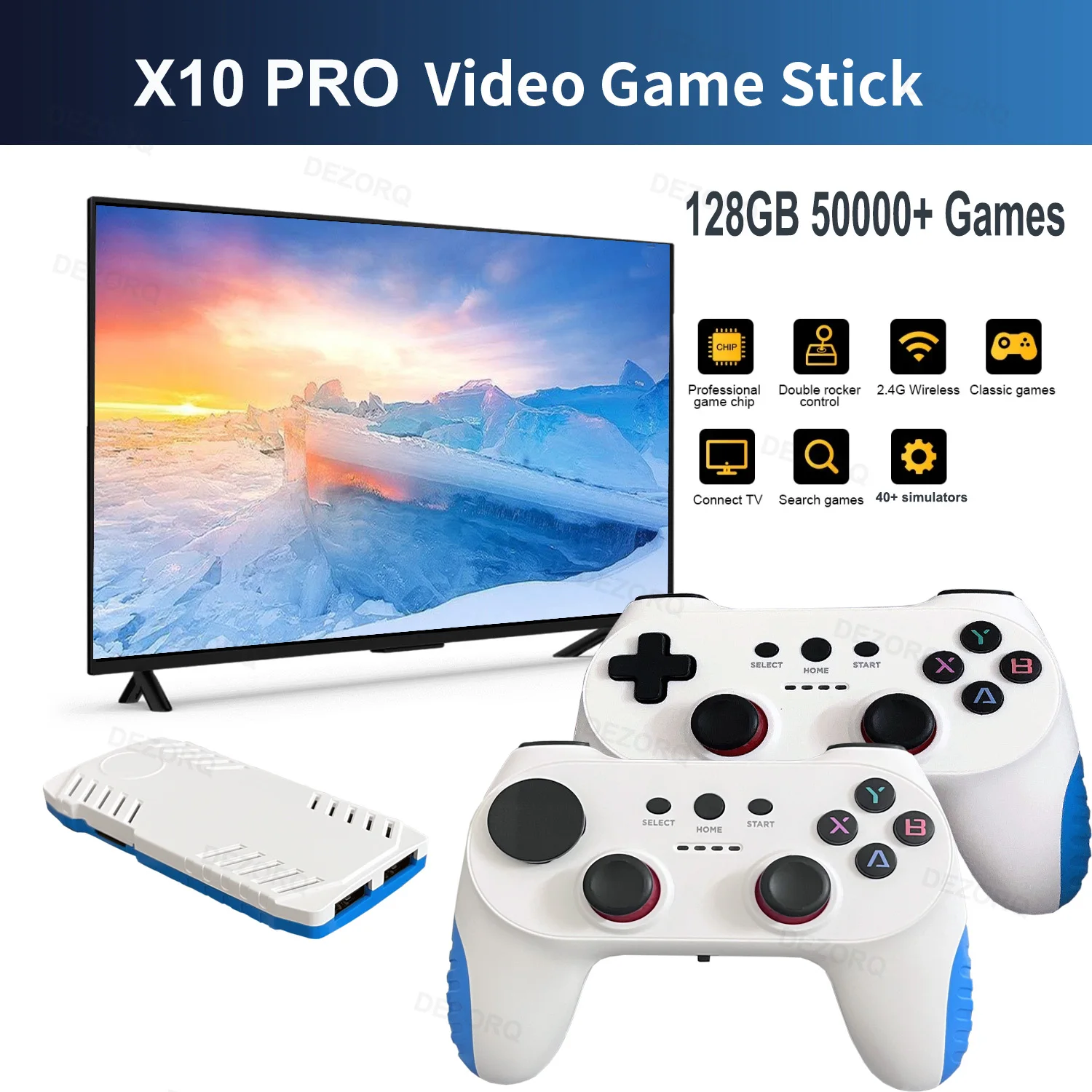 وحدة تحكم ألعاب تلفزيون جديدة 128 جيجا مدمجة في 50000 ألعاب ريترو 50 محاكيات Videojuegos Consola لوحة ألعاب لاسلكية مزدوجة X10 Pro عصا ألعاب 4K
