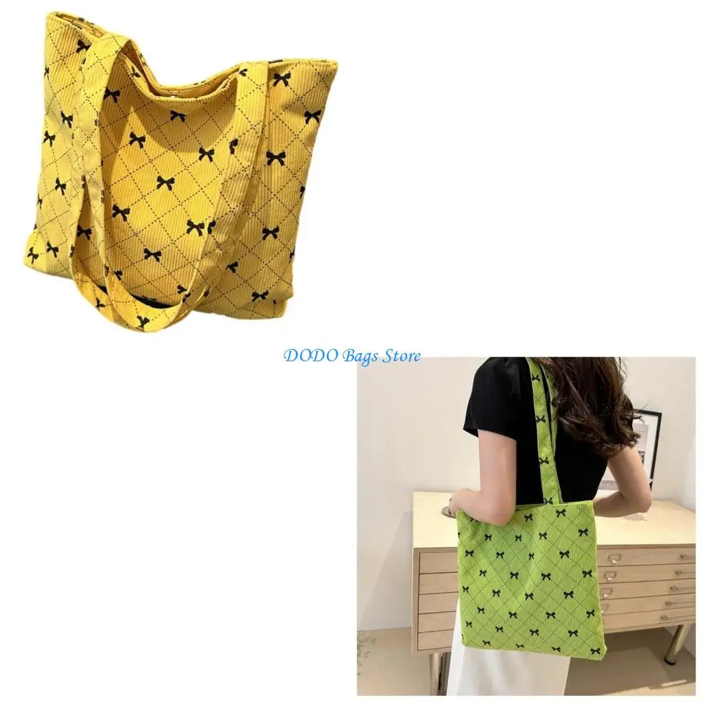 

Multipurpose Corduroy Handbag with Bowknot Print for Womens Everyday Shopping and Office Large Capacity Shoulder Bag