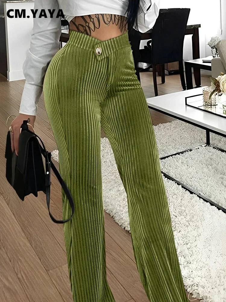 

Women Streetwear Corduroy Zipper Fly V-low Waist Straight Wide Leg Trousers 2024 Autumn Winter Fashion Pants