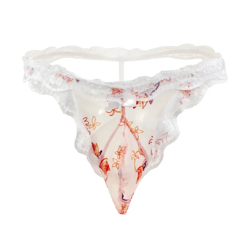 Men's Phoenix Embroidered Lace Skirt Thong Sexy Open-Back T-Back Underwear