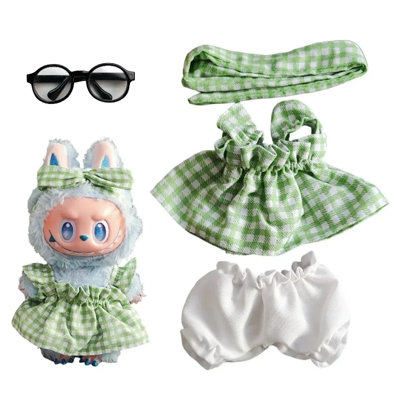 

15/17cm Mini Plush Clothes Outfit Accessories For Korea Kpop Exo Labubu Idol Dolls Headband Plaid Skirt Suit Clothing waist bag